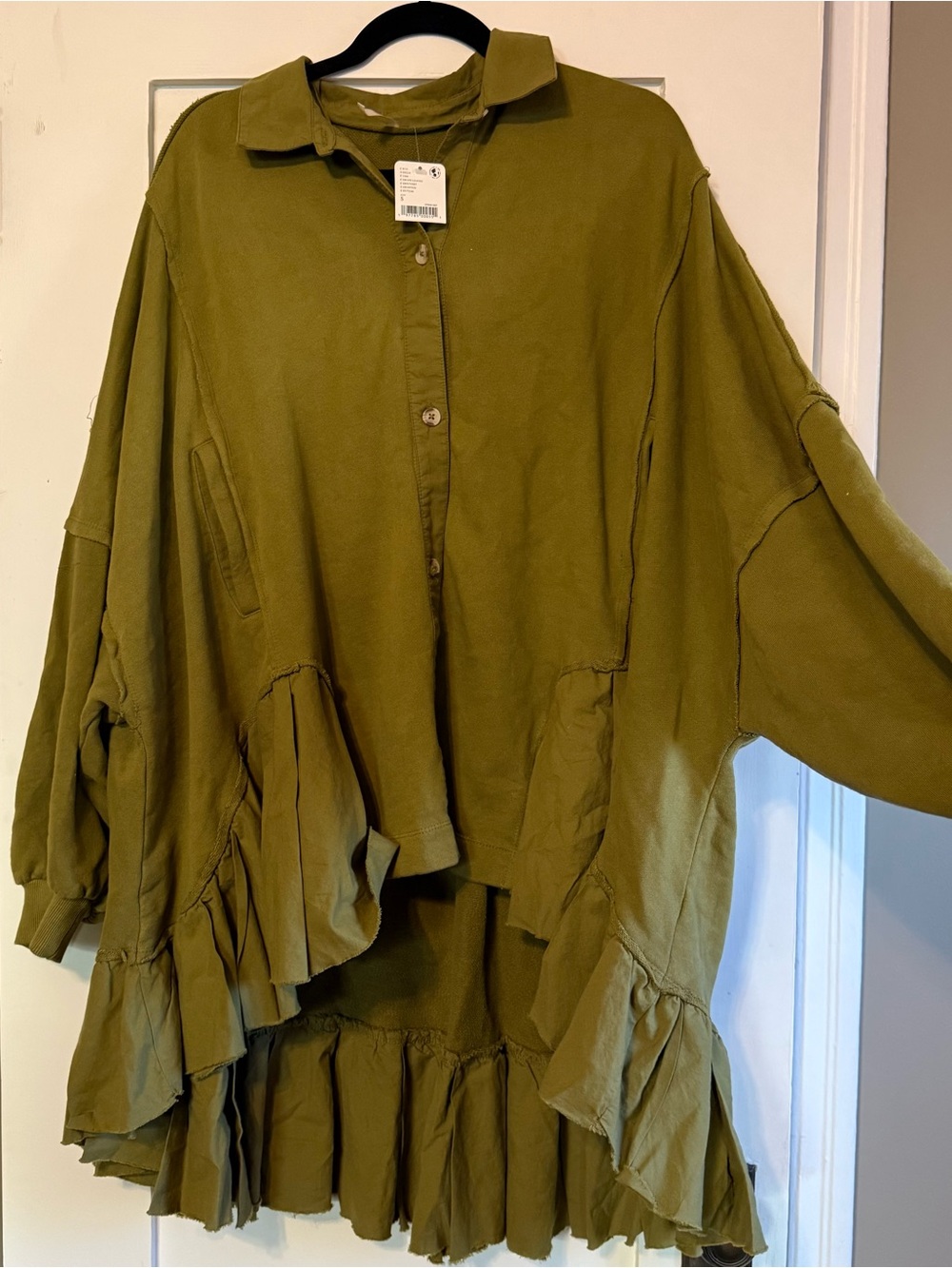 Olive Green Ruffled Shirt Jacket